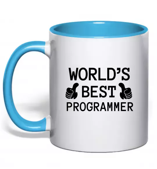 Чашка з кольоровою ручкою World`s best programmer Блакитний фото