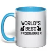 Чашка з кольоровою ручкою World`s best programmer Блакитний фото