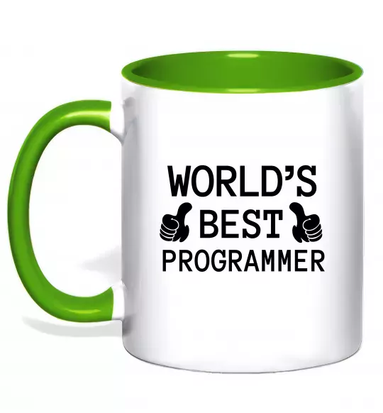 Чашка з кольоровою ручкою World`s best programmer Зелений фото