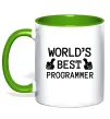 Чашка з кольоровою ручкою World`s best programmer Зелений фото
