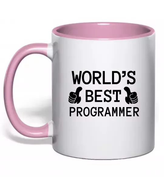 Чашка з кольоровою ручкою World`s best programmer Ніжно рожевий фото