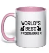 Чашка з кольоровою ручкою World`s best programmer Ніжно рожевий фото