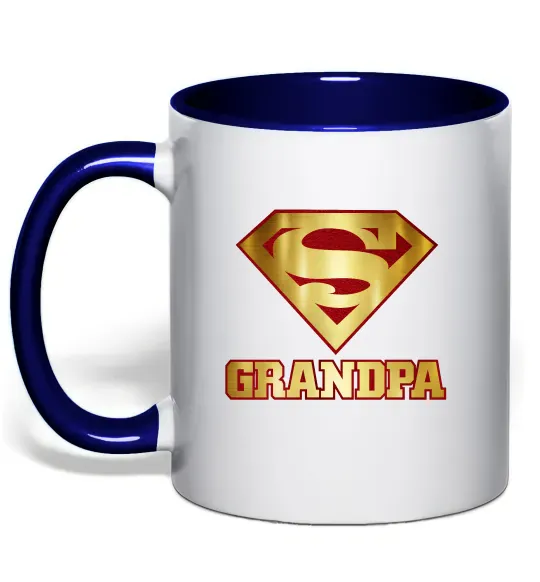 Чашка с цветной ручкой Super grandpa Глубокий темно-синий фото