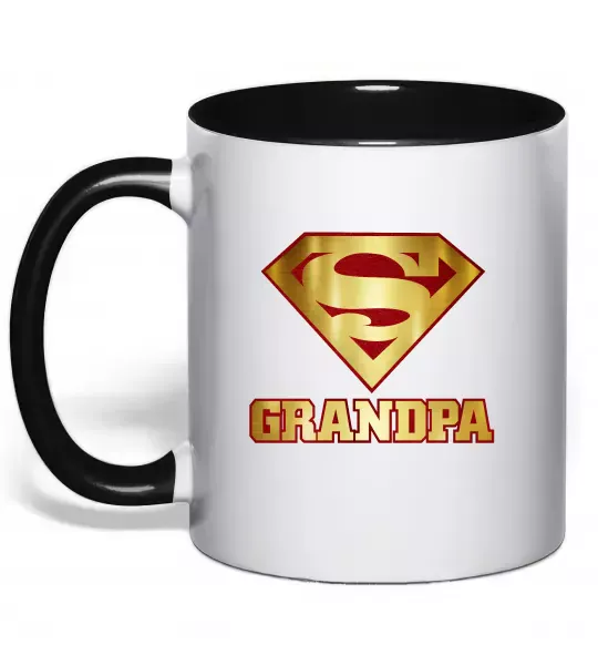 Чашка с цветной ручкой Super grandpa Черный фото