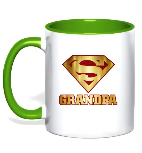 Чашка с цветной ручкой Super grandpa Лаймовый фото