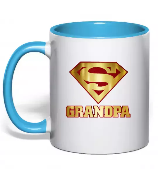 Чашка с цветной ручкой Super grandpa Голубой фото