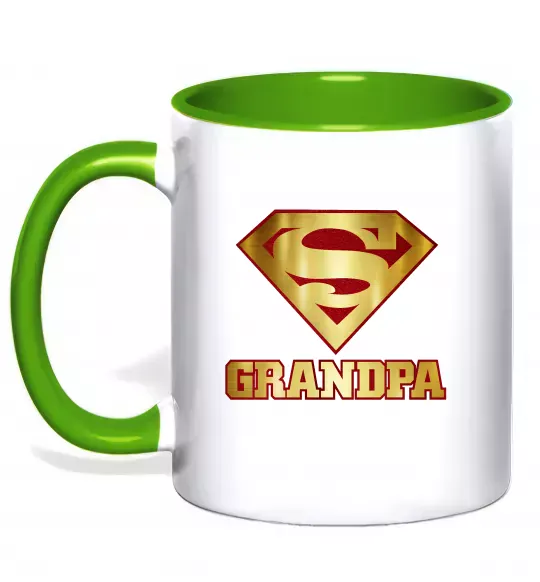 Чашка с цветной ручкой Super grandpa Зеленый фото