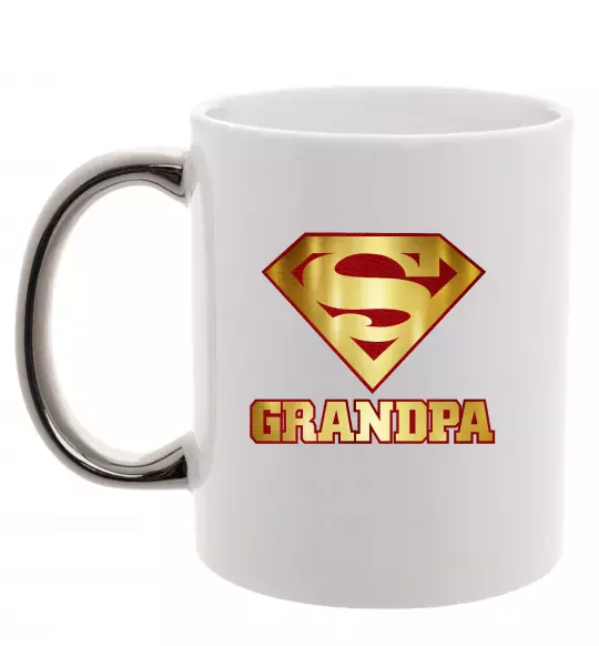 Чашка с цветной ручкой Super grandpa Серебро фото