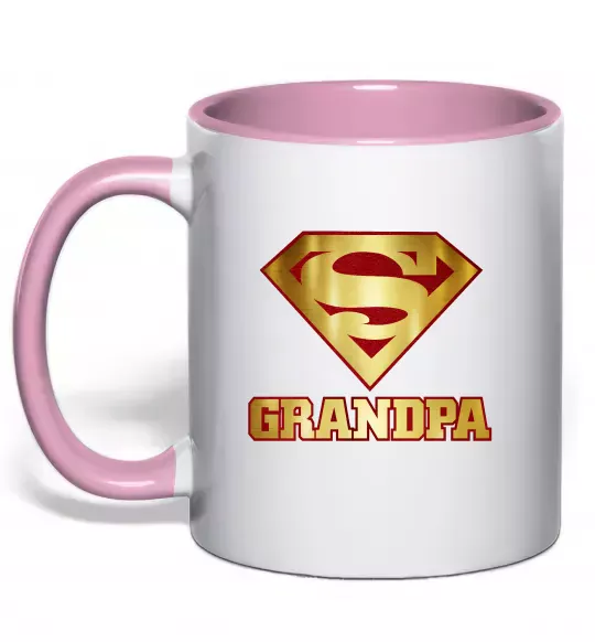 Чашка с цветной ручкой Super grandpa Нежно розовый фото