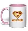 Чашка с цветной ручкой Super grandpa Нежно розовый фото