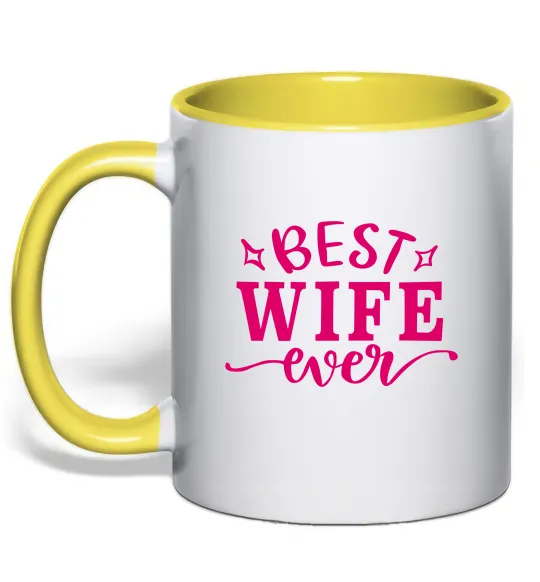Чашка с цветной ручкой Best wife ever Лимонный фото