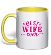 Чашка с цветной ручкой Best wife ever Лимонный фото