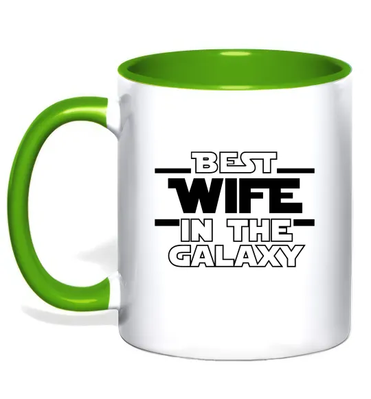 Чашка с цветной ручкой Best wife in galaxy Лаймовый фото
