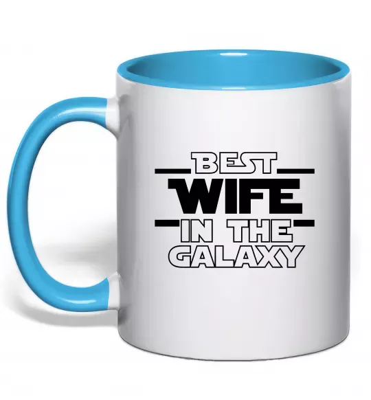 Чашка с цветной ручкой Best wife in galaxy Голубой фото