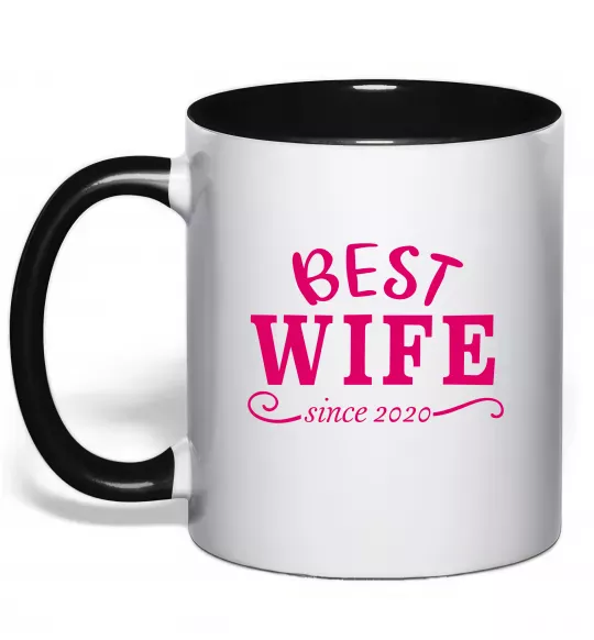 Чашка с цветной ручкой Best wife since Черный фото