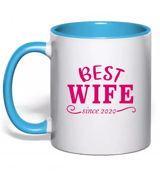 Чашка с цветной ручкой Best wife since Голубой фото