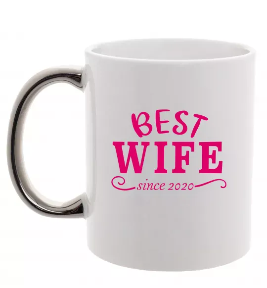 Чашка с цветной ручкой Best wife since Серебро фото