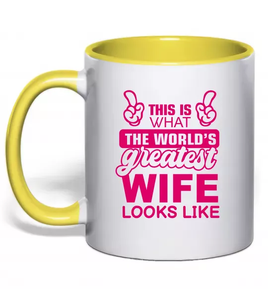 Чашка с цветной ручкой Greatest wife looks like Солнечно желтый фото
