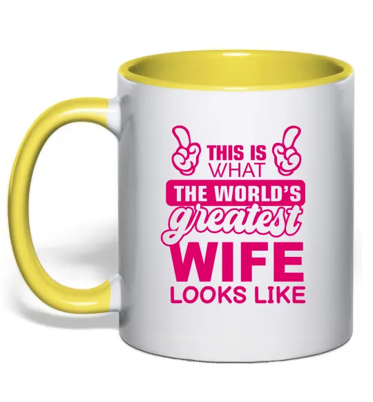 Чашка з кольоровою ручкою Greatest wife looks like Лимонний фото