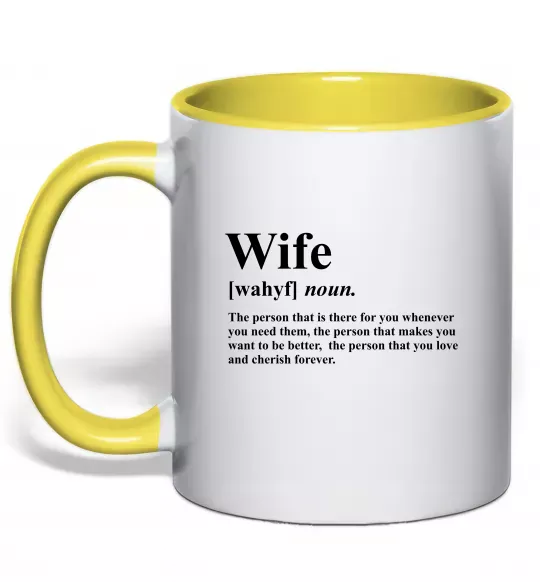 Чашка з кольоровою ручкою Wife person that you love Сонячно жовтий фото