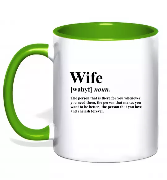 Чашка з кольоровою ручкою Wife person that you love Зелений фото