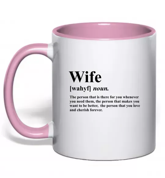 Чашка з кольоровою ручкою Wife person that you love Ніжно рожевий фото