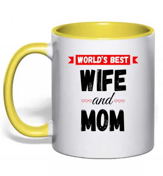 Чашка с цветной ручкой World`s best wife and mom Солнечно желтый фото