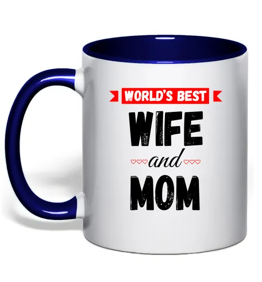 Чашка с цветной ручкой World`s best wife and mom Глубокий темно-синий фото
