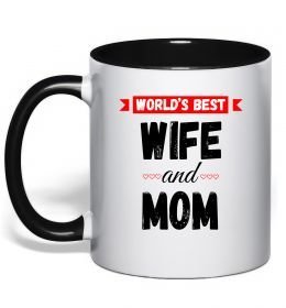Чашка з кольоровою ручкою World`s best wife and mom Чашка з кольоровою ручкою World`s best wife and mom