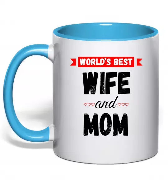 Чашка с цветной ручкой World`s best wife and mom Голубой фото