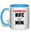Чашка с цветной ручкой World`s best wife and mom Голубой Чашка с цветной ручкой World`s best wife and mom Голубой фото