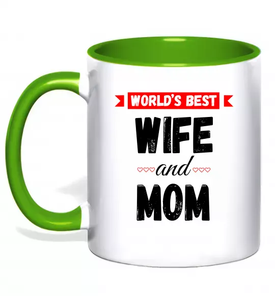 Чашка с цветной ручкой World`s best wife and mom Зеленый фото
