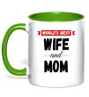 Чашка с цветной ручкой World`s best wife and mom Зеленый Чашка с цветной ручкой World`s best wife and mom Зеленый фото