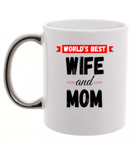 Чашка с цветной ручкой World`s best wife and mom Серебро фото