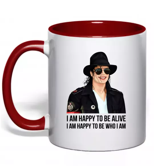 Чашка с цветной ручкой Happy to be who I am Красный фото