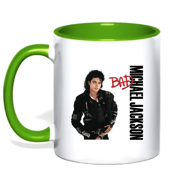 Чашка с цветной ручкой Майкл Джексон Bad Лаймовый фото