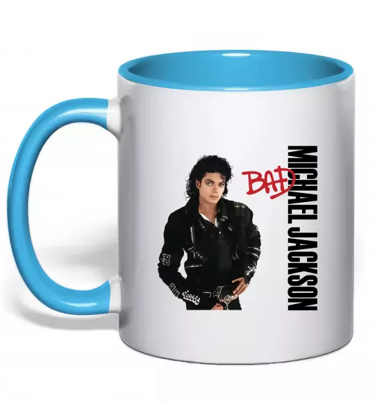 Чашка с цветной ручкой Майкл Джексон Bad Голубой фото
