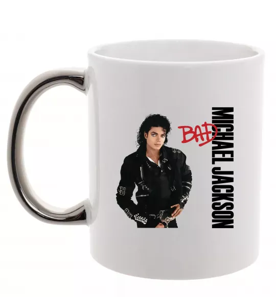 Чашка с цветной ручкой Майкл Джексон Bad Серебро фото