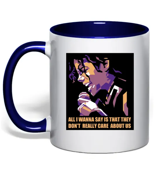 Чашка з кольоровою ручкою Don`t really care abous us Глибокий темно-синій фото