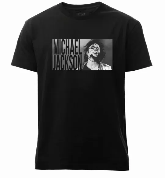 Мужская премиум футболка Michael Jackson з мікрофоном Черный фото