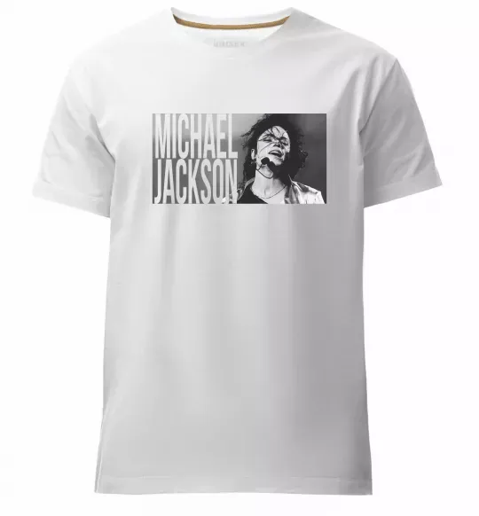 Мужская премиум футболка Michael Jackson з мікрофоном Белый фото