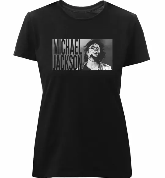Жіноча преміум футболка Michael Jackson з мікрофоном Чорний фото