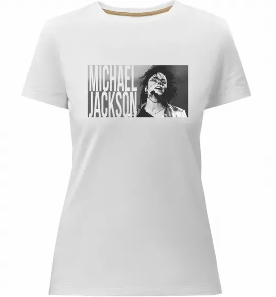 Жіноча преміум футболка Michael Jackson з мікрофоном Білий фото