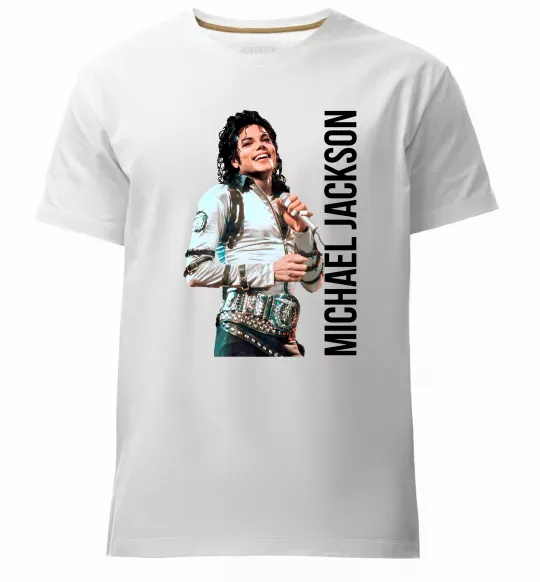 Мужская премиум футболка Майкл Джексон на сцені Белый фото