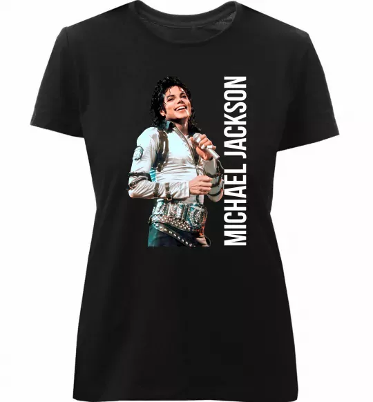 Жіноча преміум футболка Майкл Джексон на сцені Чорний фото