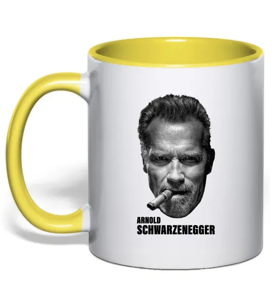 Чашка с цветной ручкой Арнольд Шварценеггер з сигарою Лимонный фото