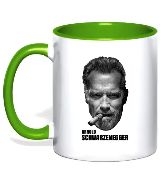 Чашка с цветной ручкой Арнольд Шварценеггер з сигарою Лаймовый фото
