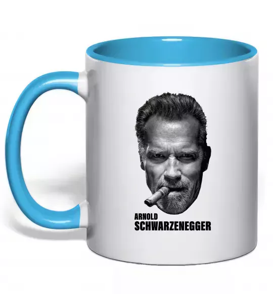 Чашка с цветной ручкой Арнольд Шварценеггер з сигарою Голубой фото