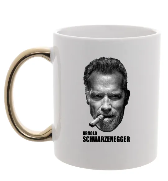 Чашка с цветной ручкой Арнольд Шварценеггер з сигарою Золото фото