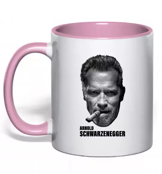 Чашка с цветной ручкой Арнольд Шварценеггер з сигарою Нежно розовый фото